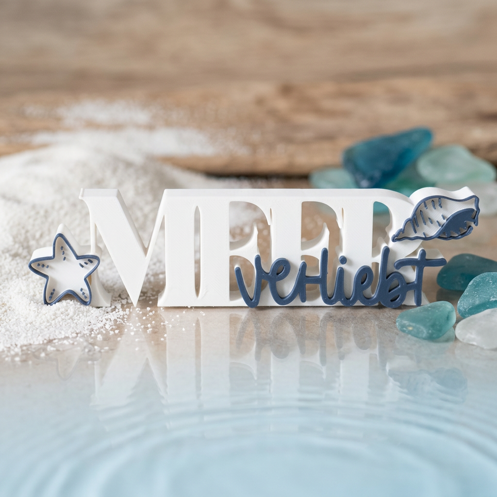 Meer verliebt – Maritimer Deko-Schriftzug für Strandliebhaber