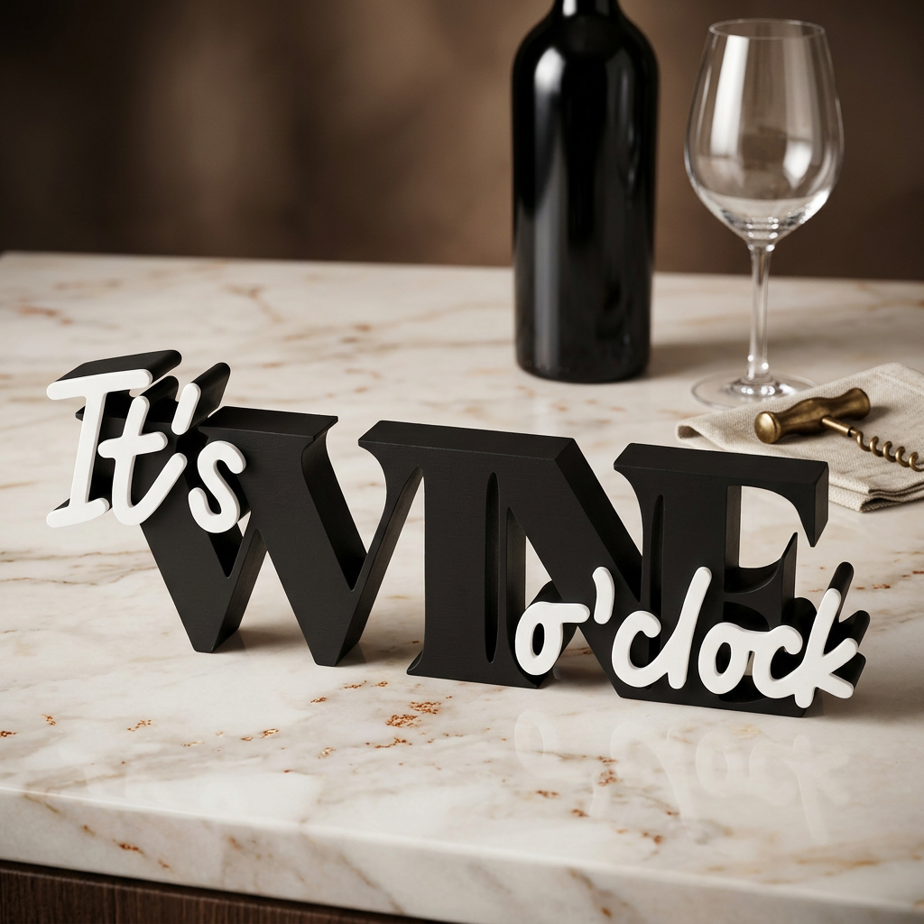 It’s Wine o’clock – Stylischer Deko-Schriftzug für Weinliebhaber