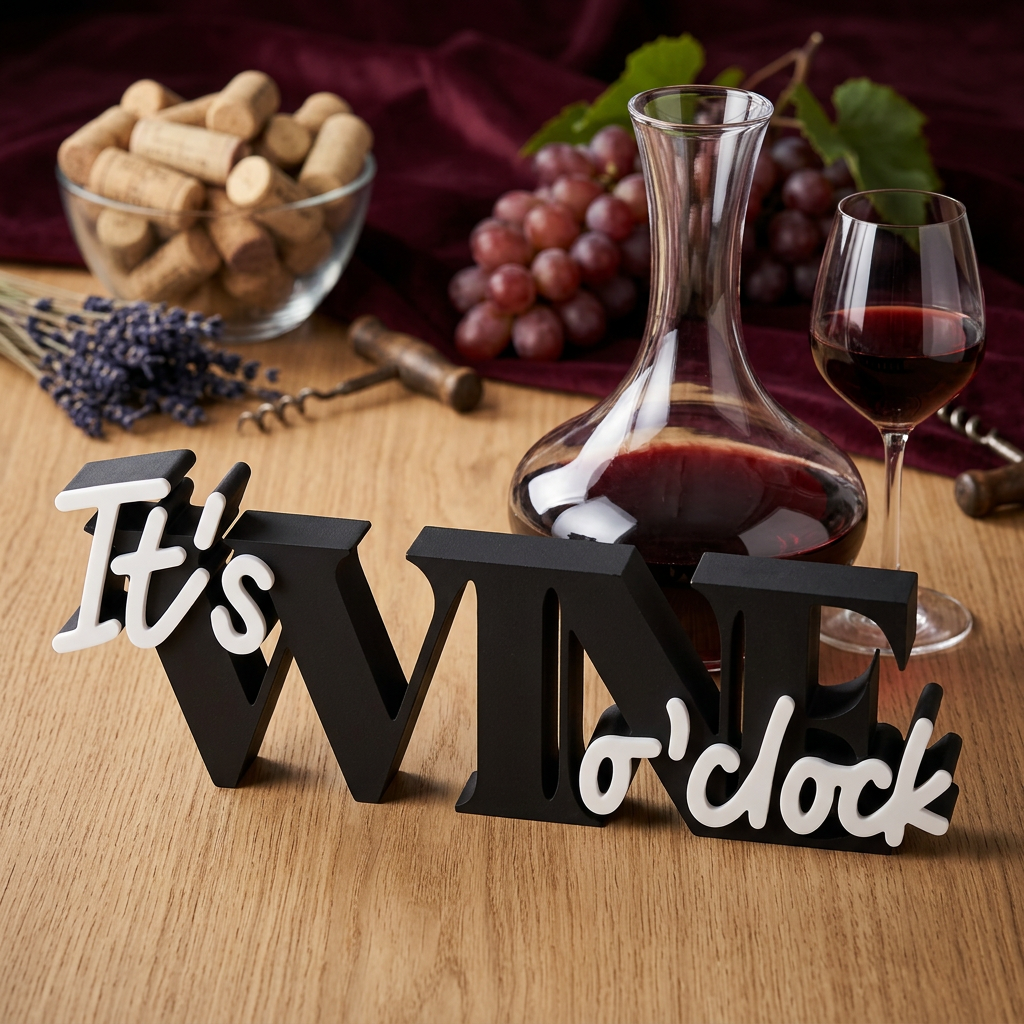 It’s Wine o’clock – Stylischer Deko-Schriftzug für Weinliebhaber