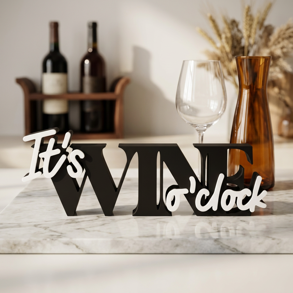 It’s Wine o’clock – Stylischer Deko-Schriftzug für Weinliebhaber