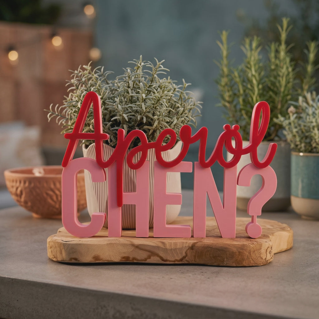 Schriftzug „Aperolchen?“ – Lustige Deko für Bar & Küche